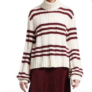 A.L.C. Zaira Striped Knit Turtleneck Sweater in Cream/Red/Black, Size Large (L)
